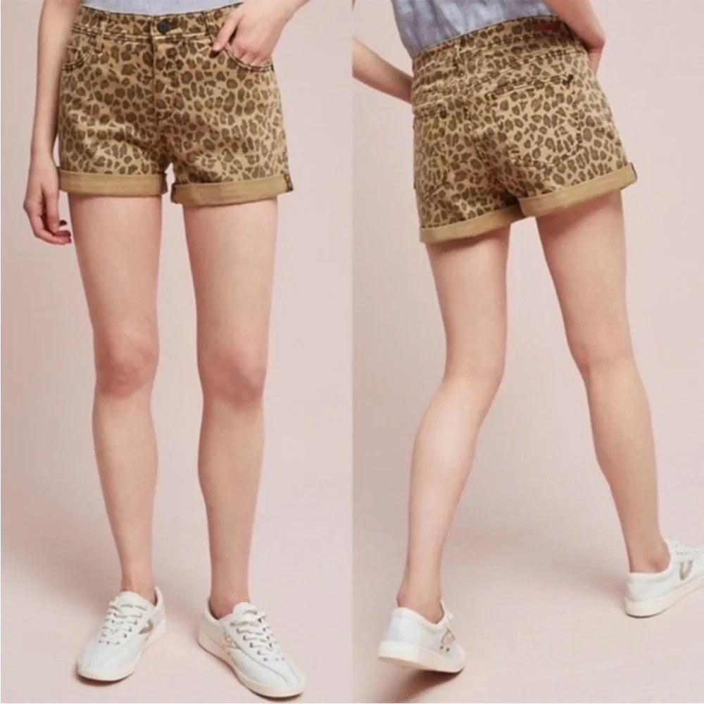 Anthropologie Pilcro Hyphen Leopard Jean Shorts Animal Print High Rise - Picture 2 of 6